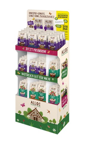 Presseinfo: Allos baut unges&uuml;&szlig;tes Crunchy-Sortiment aus: Neue Sorten Frucht Edelnuss und Kakao